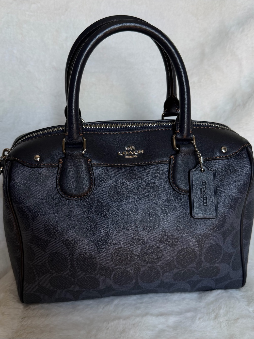 Coach Black and Dark Gray Signature Satchel
